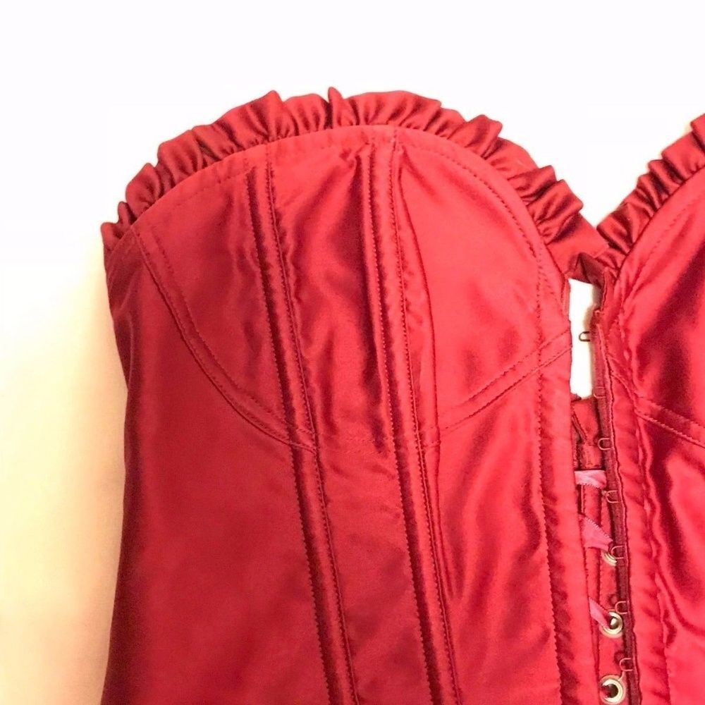 Rare Victorias Secret Satin Babydoll Red Corset Lace Up Strapless Medium Vintage - Picture 4 of 8